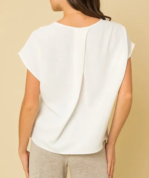 Short Sleeve Back Overlap Top  Off White