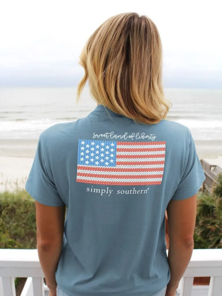 Simply Southern 'Sweet Land of Liberty' Knitted Flag Short Sleeve Tee