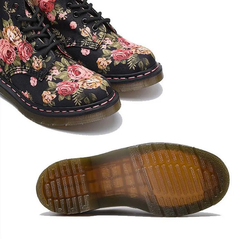 Spring Floral Round Head Canvas Boots