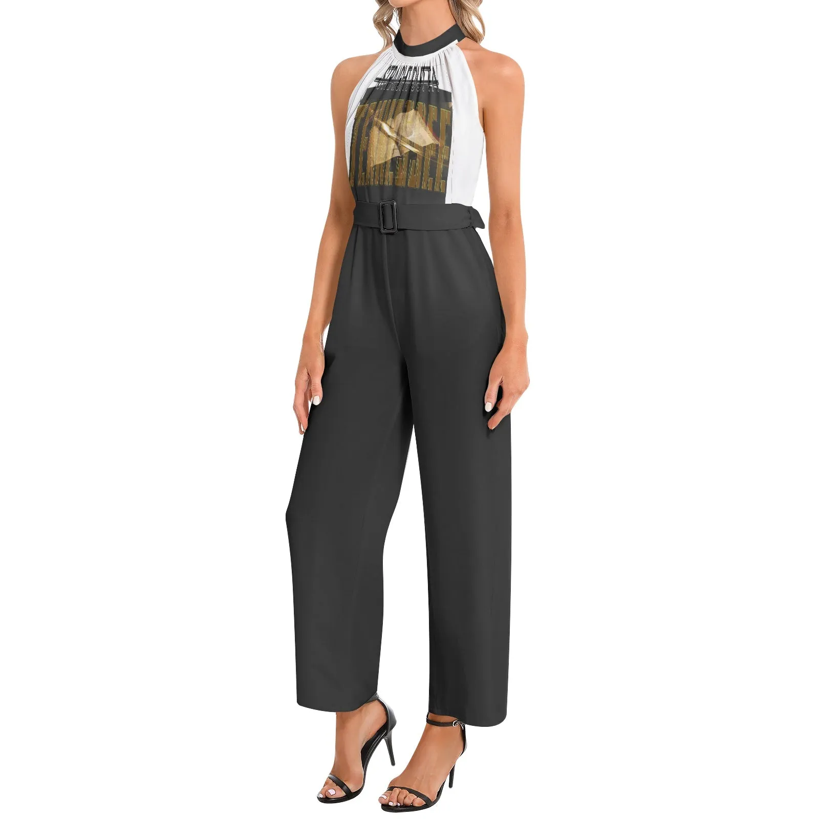 Straight Outta Tennessee 01 Designer Halter Neck Buckle Belted Jumpsuit