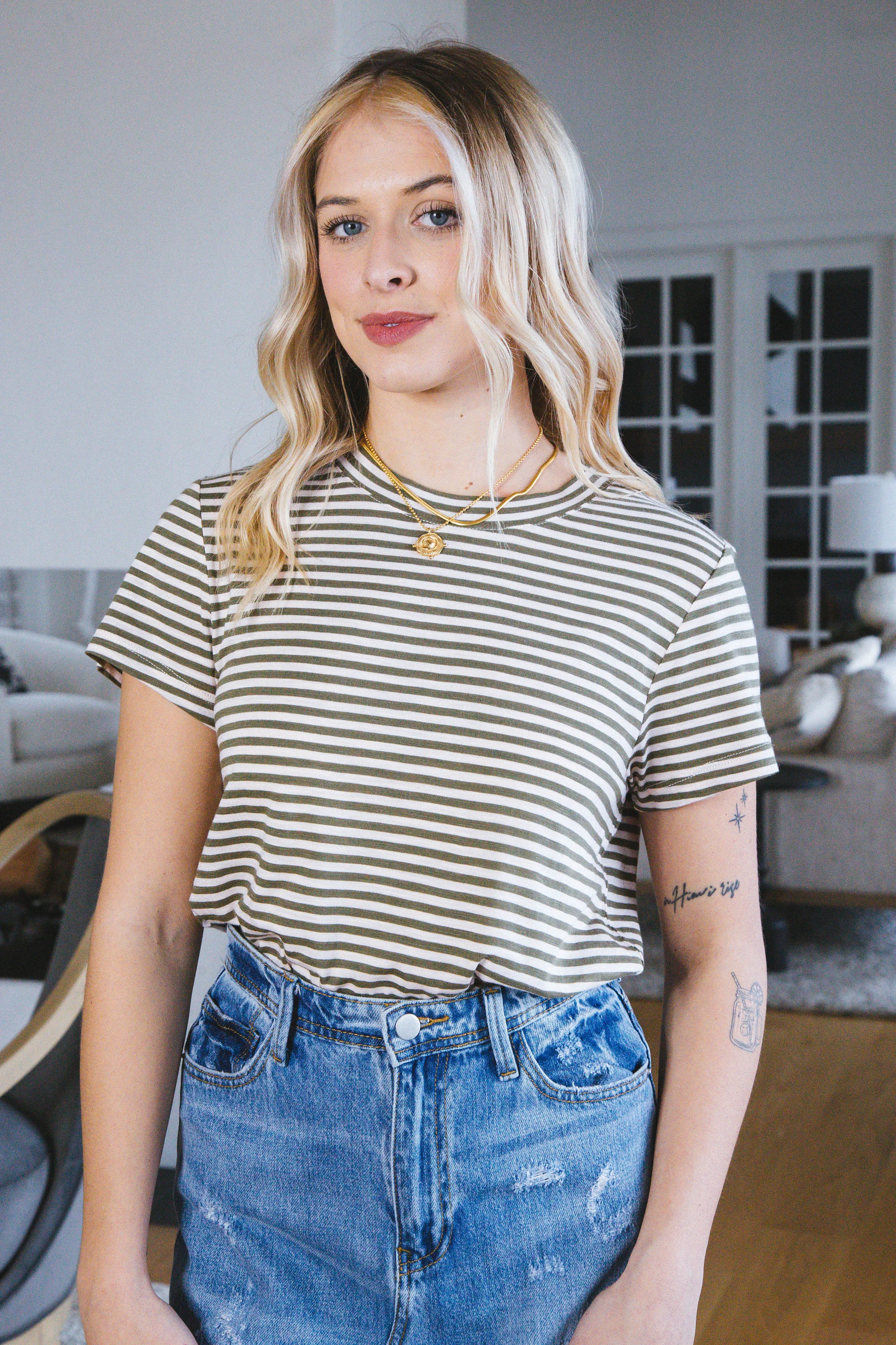 The Perfect Tee, Burnt Olive Stripe | Sanctuary