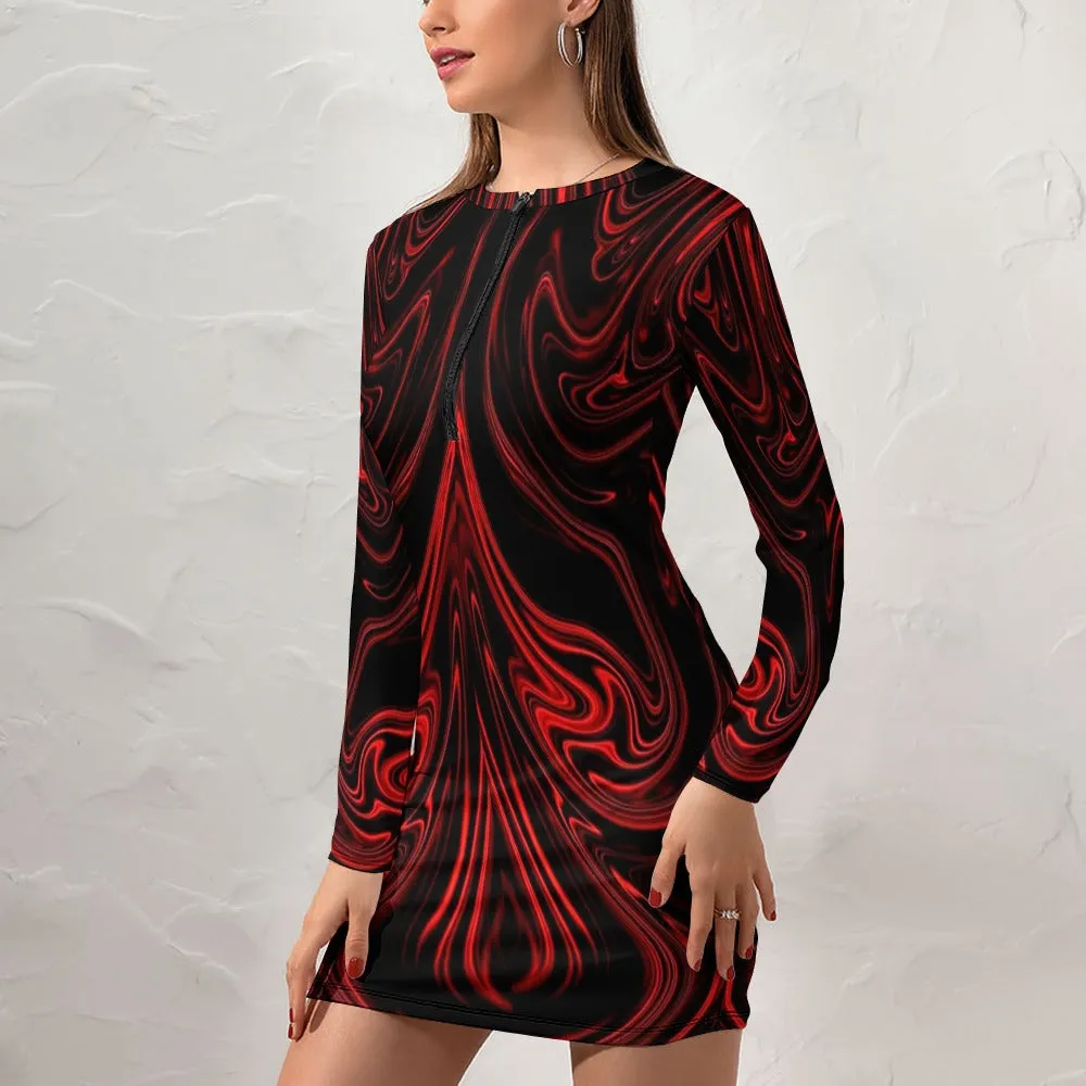 TRP Maze 01-01 Designer Half Zip Long Sleeve Bodycon Mini Dress