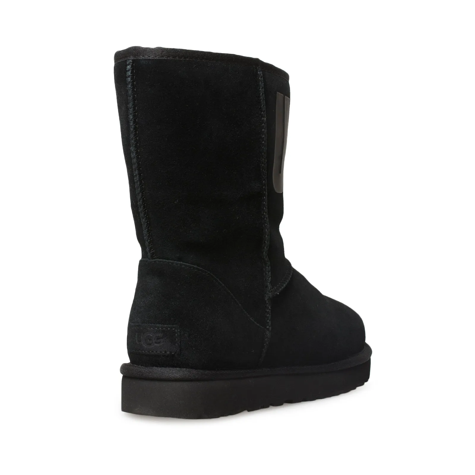 UGG Classic Short UGG Rubber Logo Black Boots - Women's