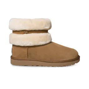 UGG Fluff Mini Belted Chestnut Natural Boots - Women's