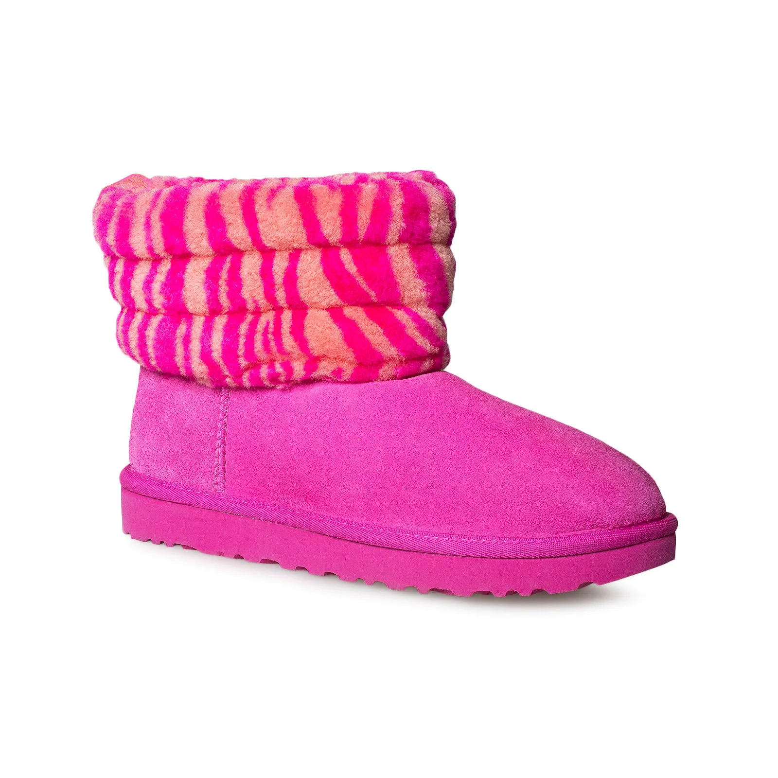 UGG Fluff Mini Quilted Zebra Rock Rose Boots - Women's