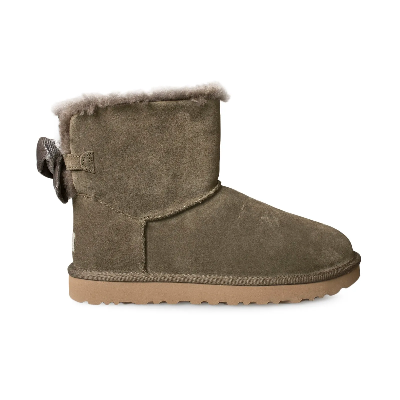 Womens UGG Mini Bailey Bow Velvet Ribbon Boots in Eucalyptus Spray - Stylish and Cozy Footwear