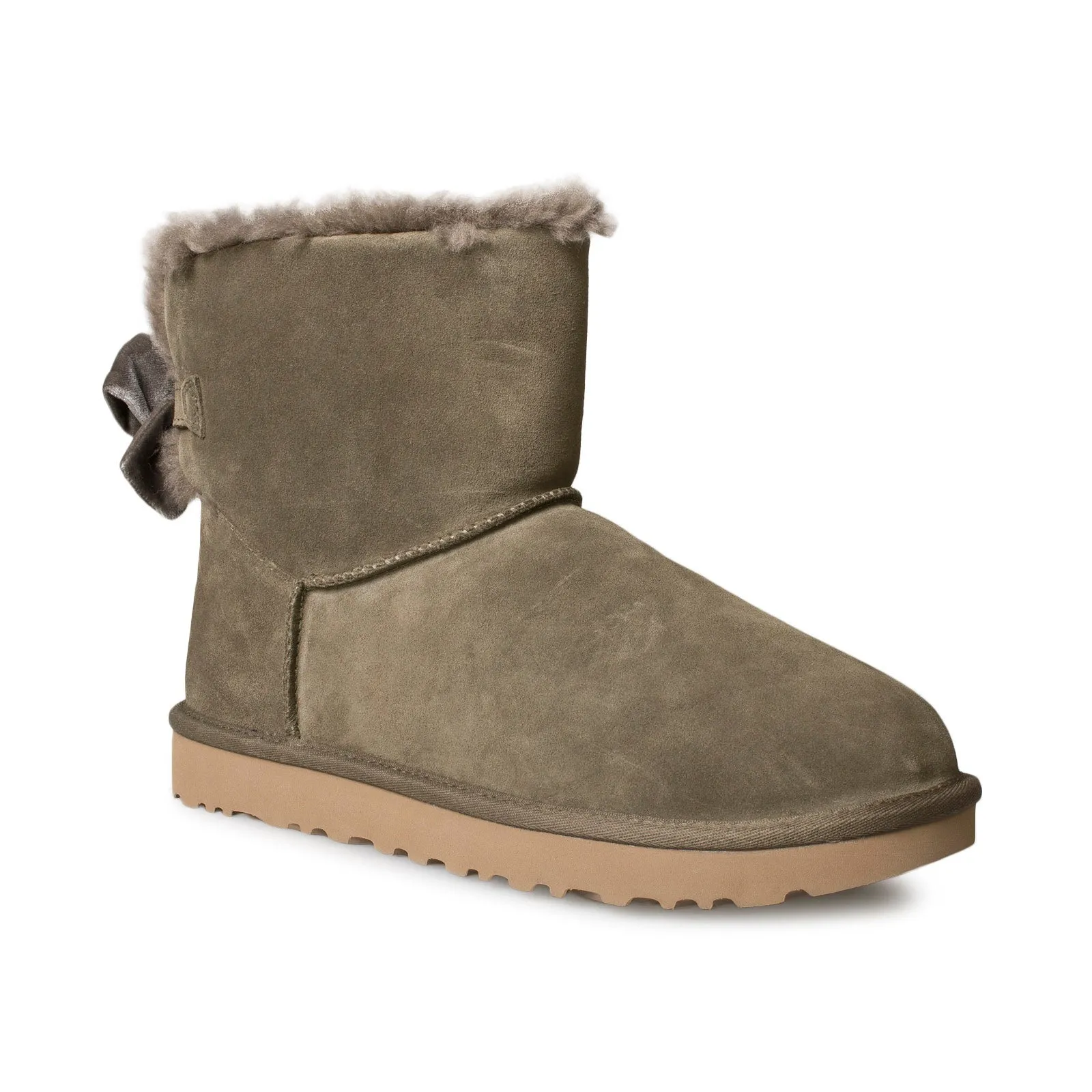 Womens UGG Mini Bailey Bow Velvet Ribbon Boots in Eucalyptus Spray - Stylish and Cozy Footwear