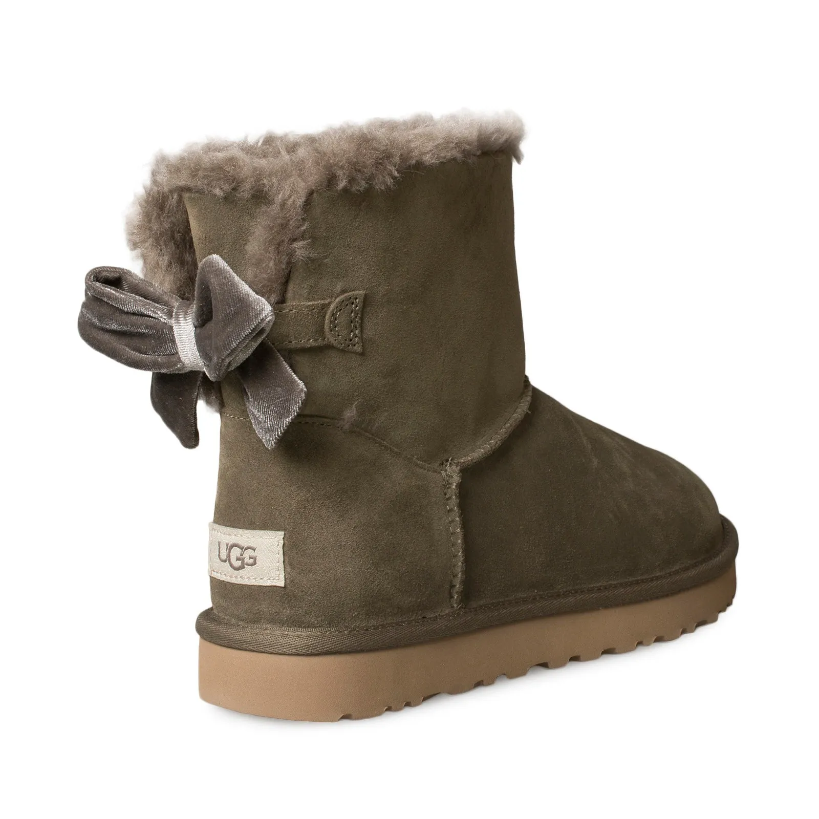 Womens UGG Mini Bailey Bow Velvet Ribbon Boots in Eucalyptus Spray - Stylish and Cozy Footwear