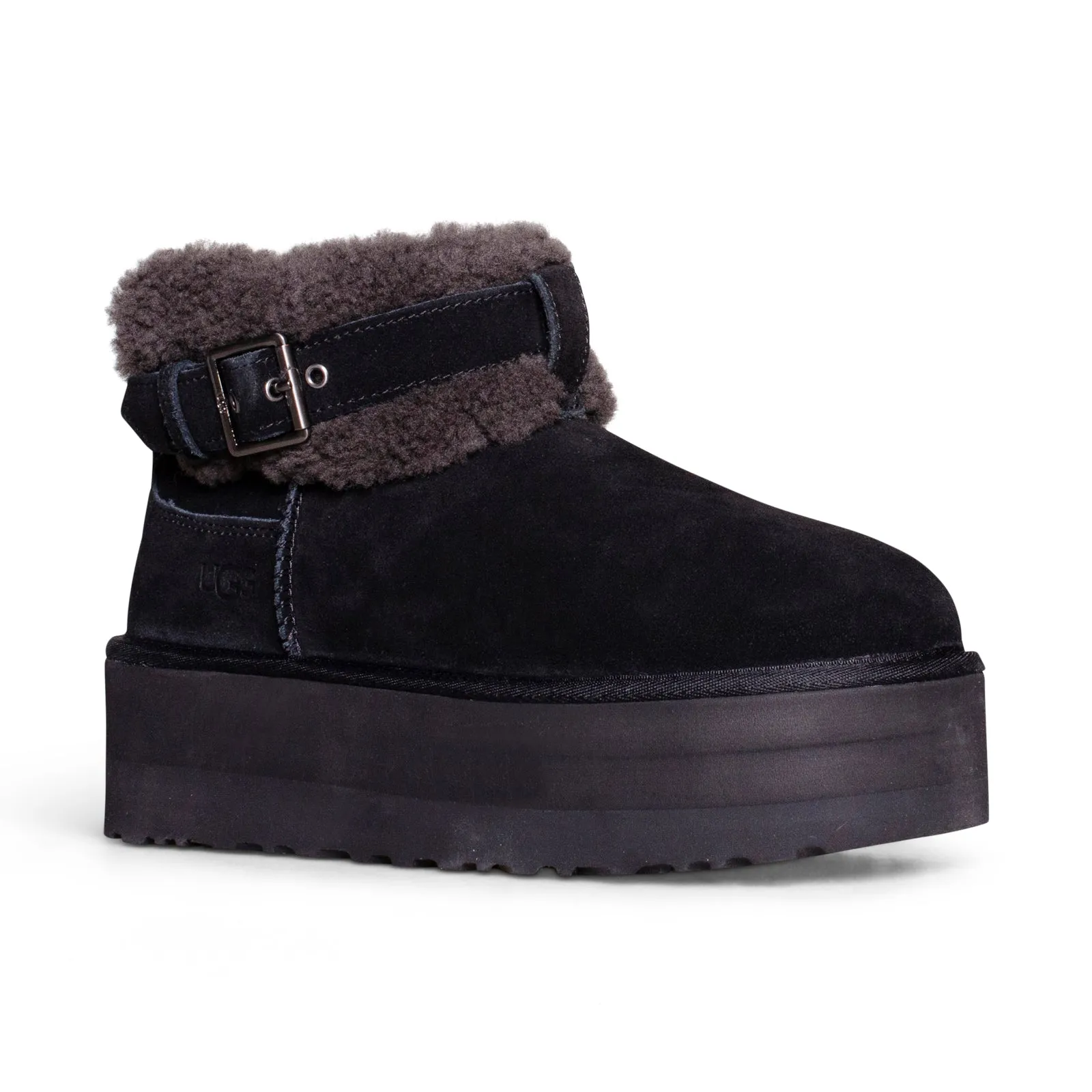 UGG Ultra Mini Belted Roller Black Boots - Women's