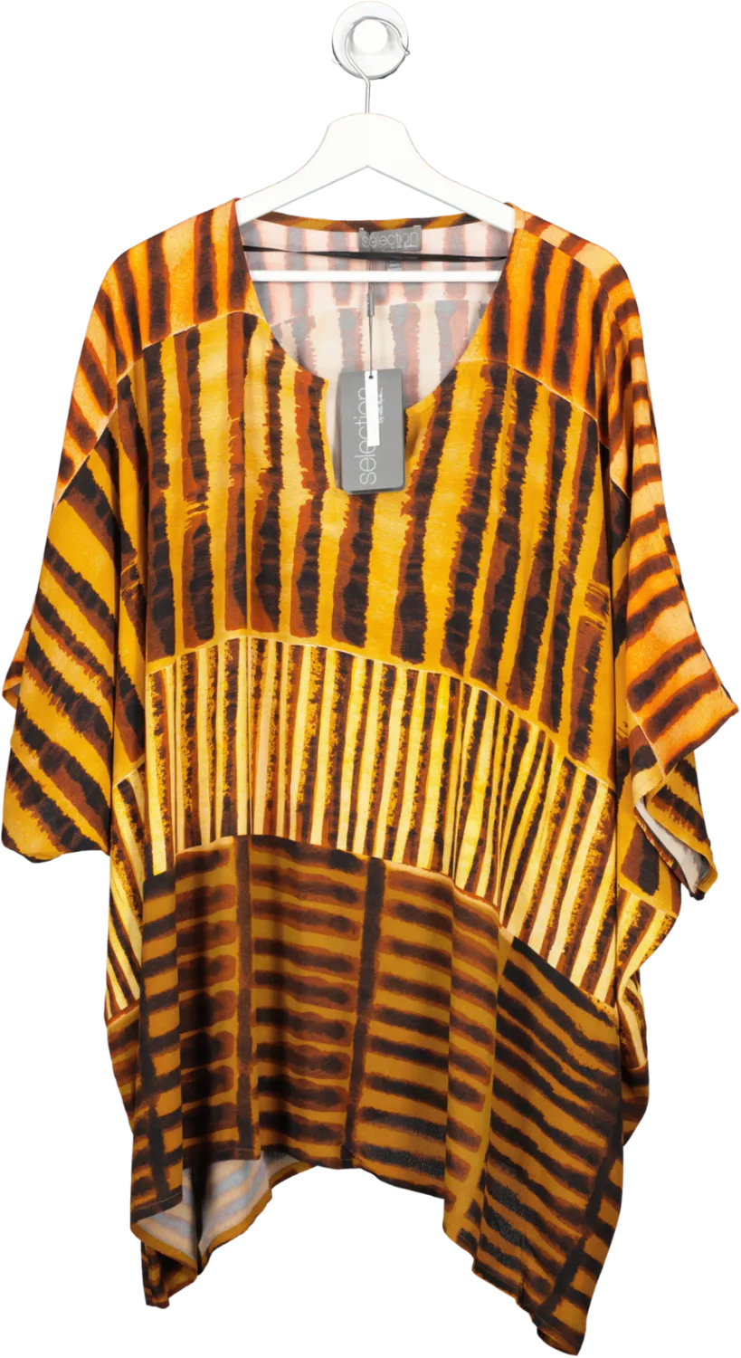 Ulla Popken Orange Abstract Print Open Neck Top UK XXL