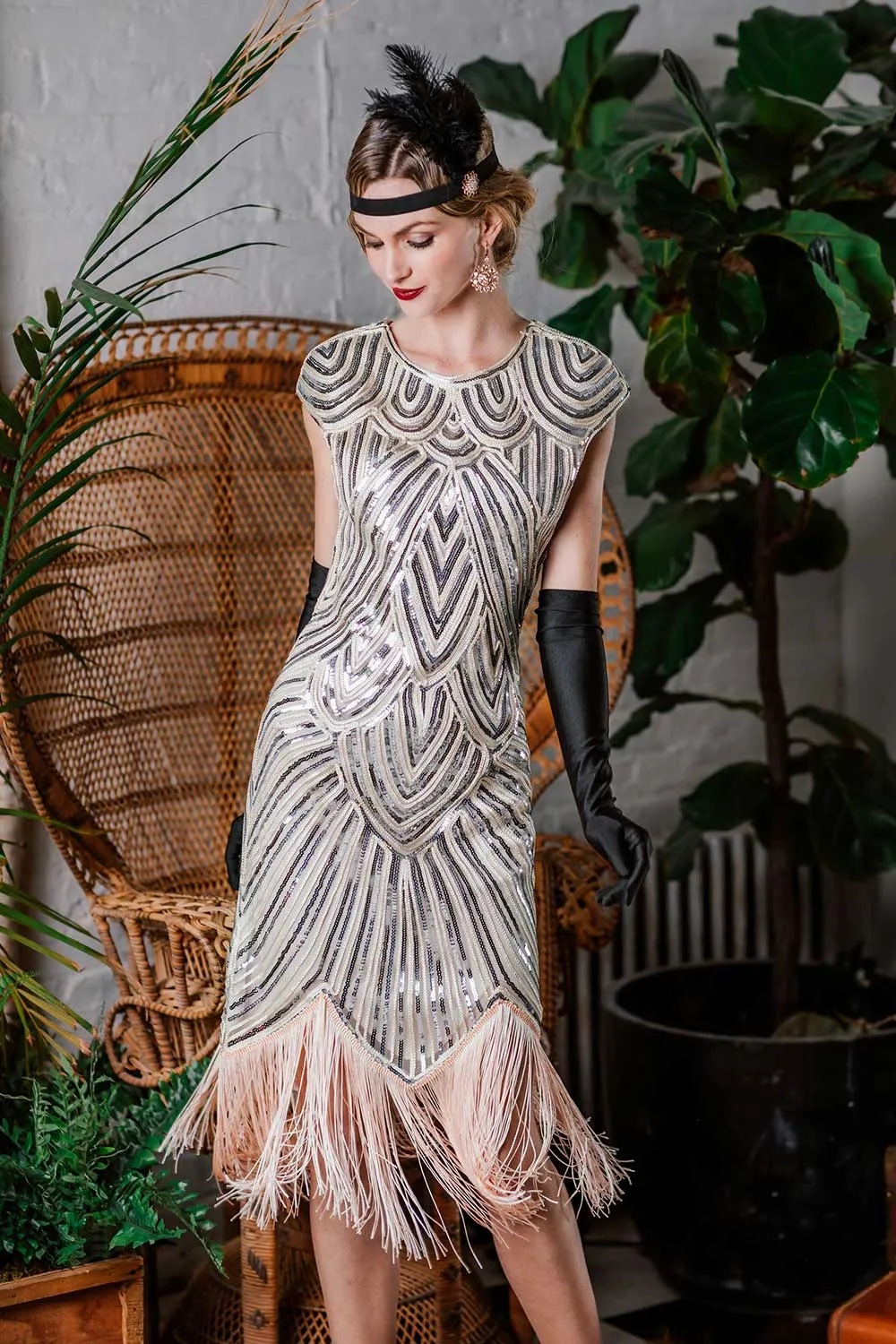 [US Warehouse] Pink 1920s Tassel Gatsby Flapper Dress