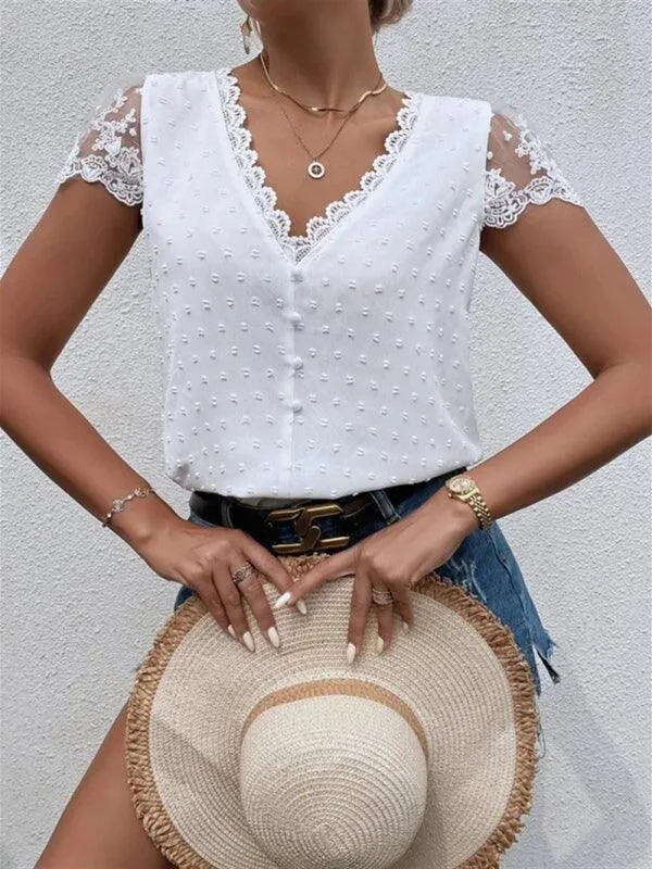 V-Neck Lace Women Blouse