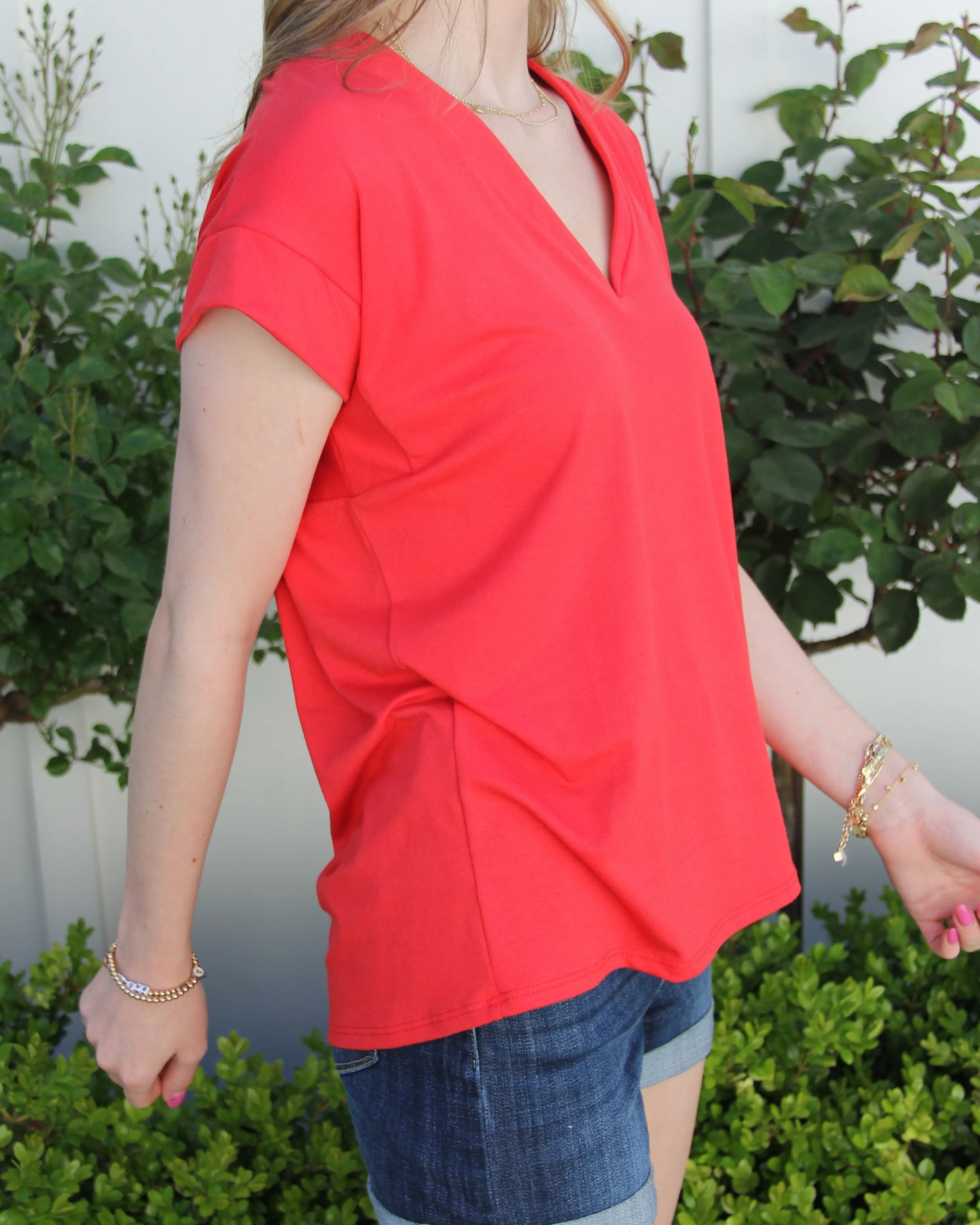 V-Neck Top - Red