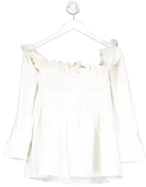 Victoria Beckham White Cotton Off The Shoulder Ruffle Top UK 4