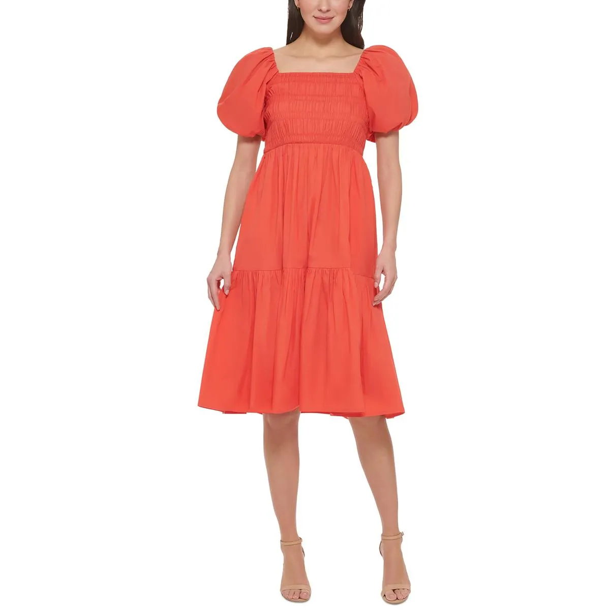 Vince Camuto Womens Cotton Smocked Midi Dress