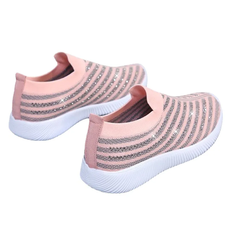 Women Loafers Crystal Bright Sneakers Sock Shoes Anti-slip Mesh Breathable Running Shoes Outdoor Hiking