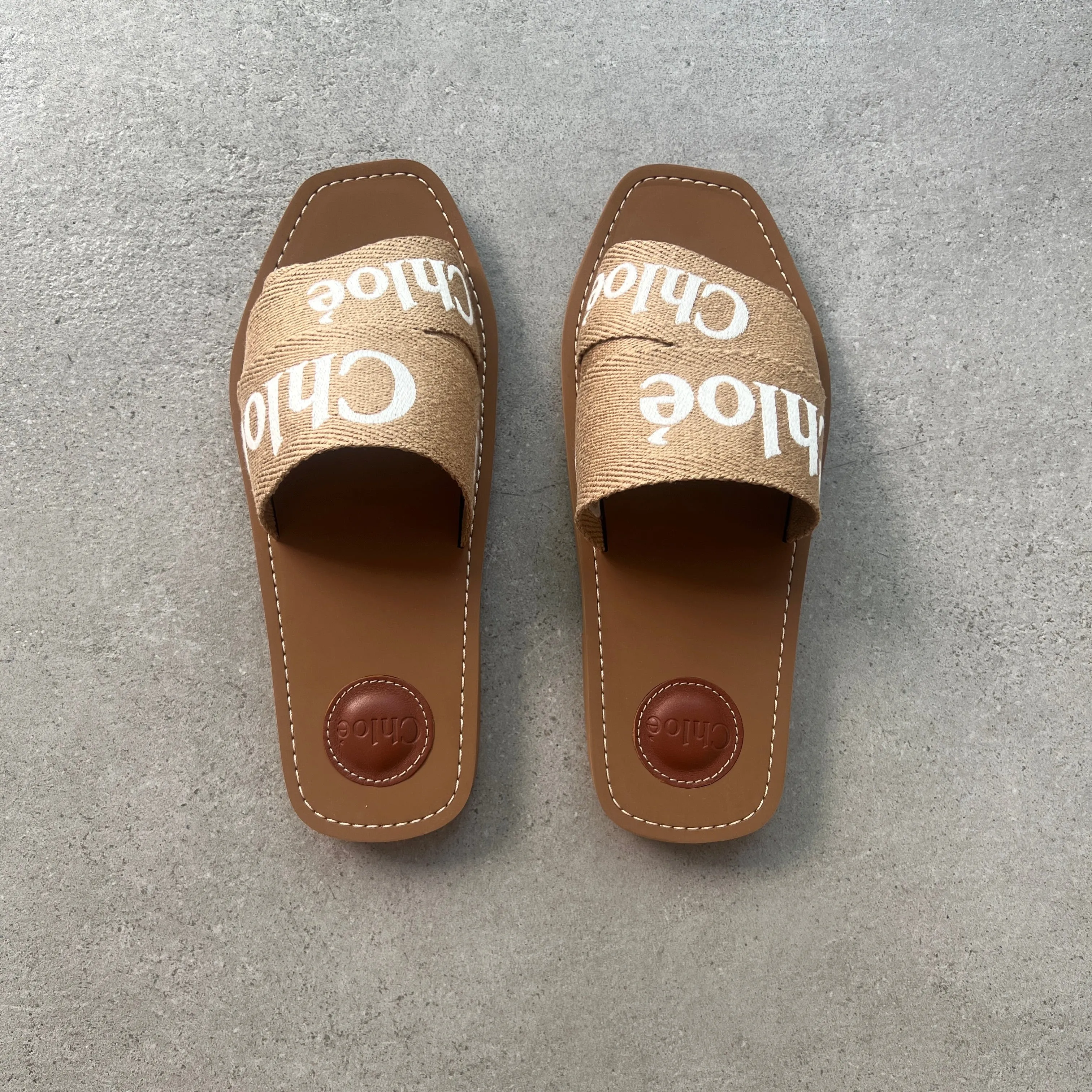 Woody Embroidered Logo Slide, Desert Beige