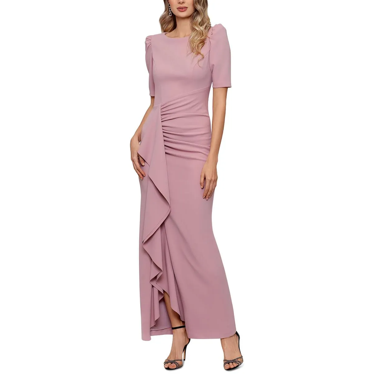 Xscape Womens Petites Cascade Ruffle Long Evening Dress