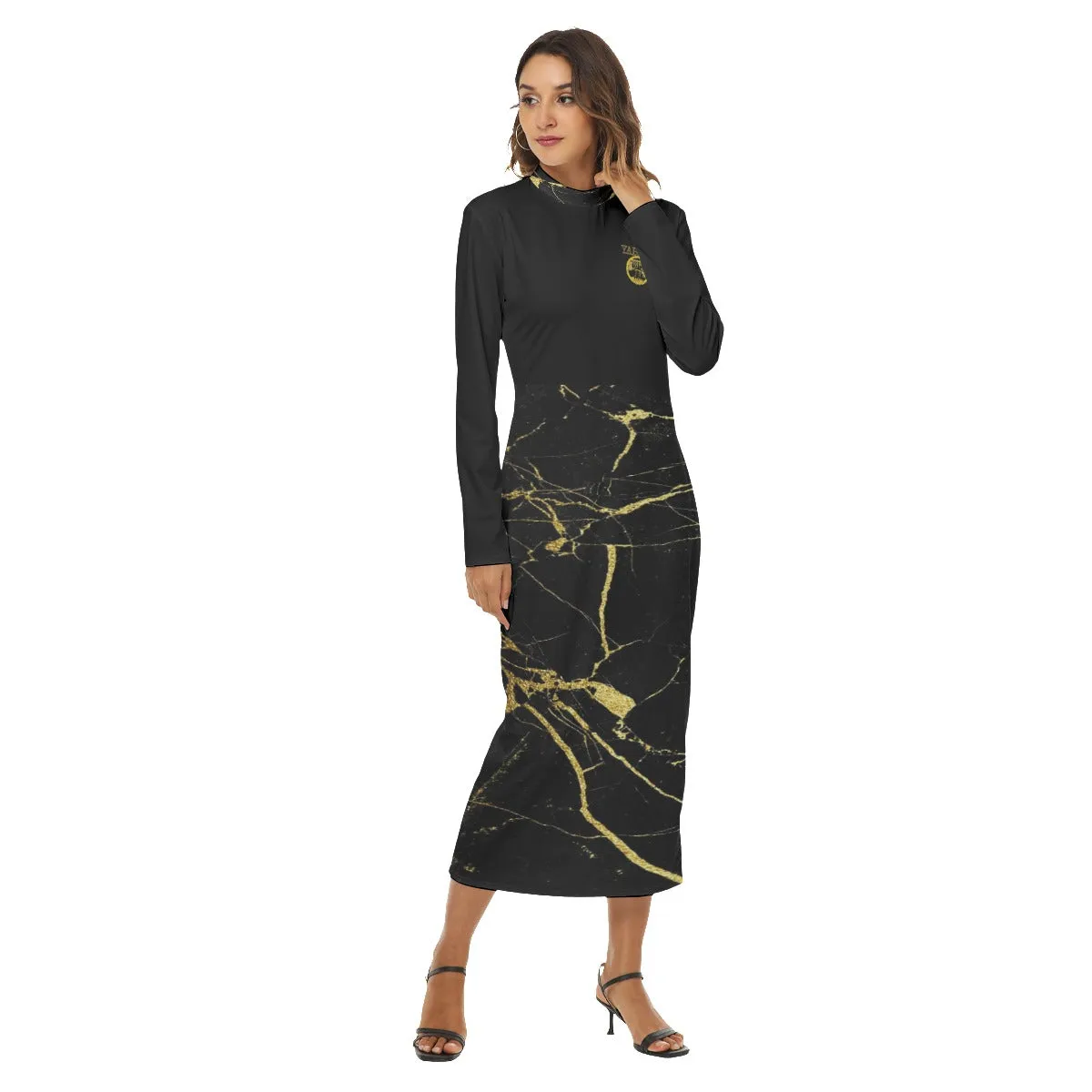 Yahuah-Tree of Life 02-03 Election Designer Mock Neck Long Sleeve Zip Up Bodycon Midi Dress