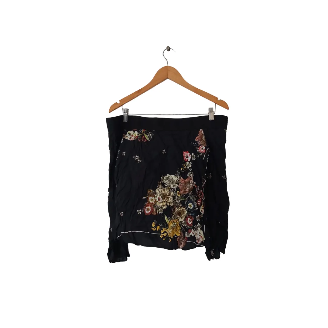 Zara Black Off-shoulder Floral Printed Top | Gently Used |